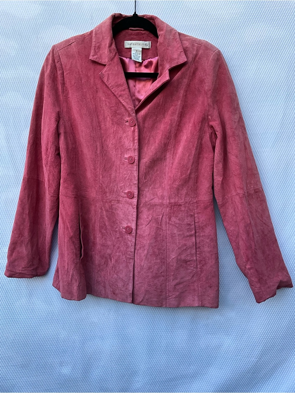 Pursuits Ltd Vintage Pink Genuine Suede Leather Blazer Jacket M Rose Y2K